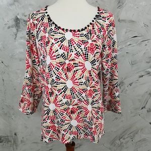 CDP & CO.  Black, Red & Tan Geometric Top / Tee